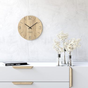Cander Berlin MNU 2725 D Wall Clock Wood Silent 25 cm Modern Oak Veneer Vintage No Ticking Sounds Kitchen Living Room Analog
