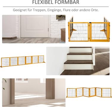 Захисне ґратка для собак PawHut - регульоване, самостійне, дерев'яне, 6 панелей, жовте. Захист від сходів, дверей, проходу. Розміри: 70H x 432B см