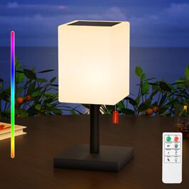 Світлодіодний солярний настільний світильник для вулиці 2-в-1, чорний - бездротовий, з сонячною зарядкою, 8 кольорів, для саду, кемпінгу та столу