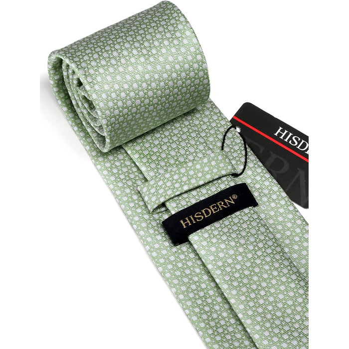 HISDERN Комплект краватки, нагрудного хустинки та краваткової застібки для весілля чоловічий, зелений в клітинку