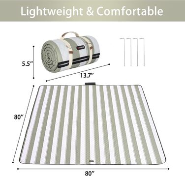 Плед для пікніка HX&OD водонепроникний, 203x203 см, складаний, з ручкою для перенесення, сіро-зелений