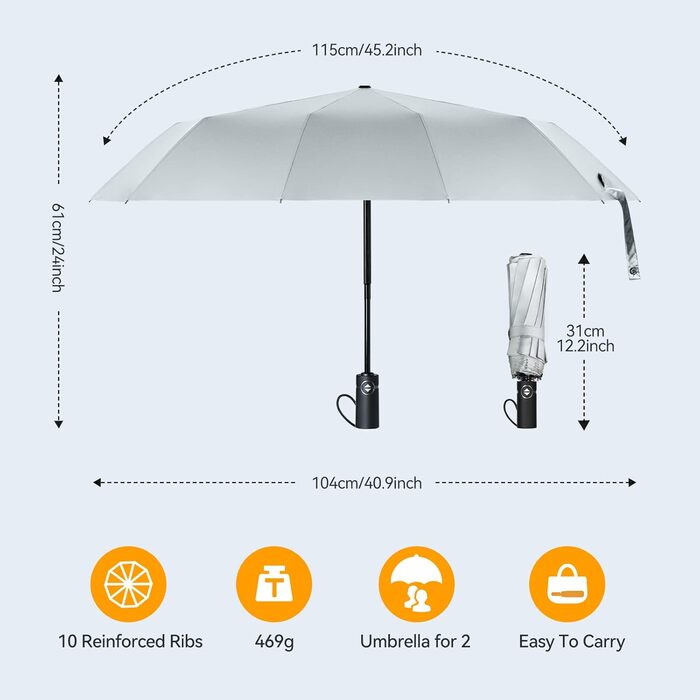 Чоловічий парасолька TechRise: великий, стійкий до вітру, автоматичний, компактний (жовтий & срібний)