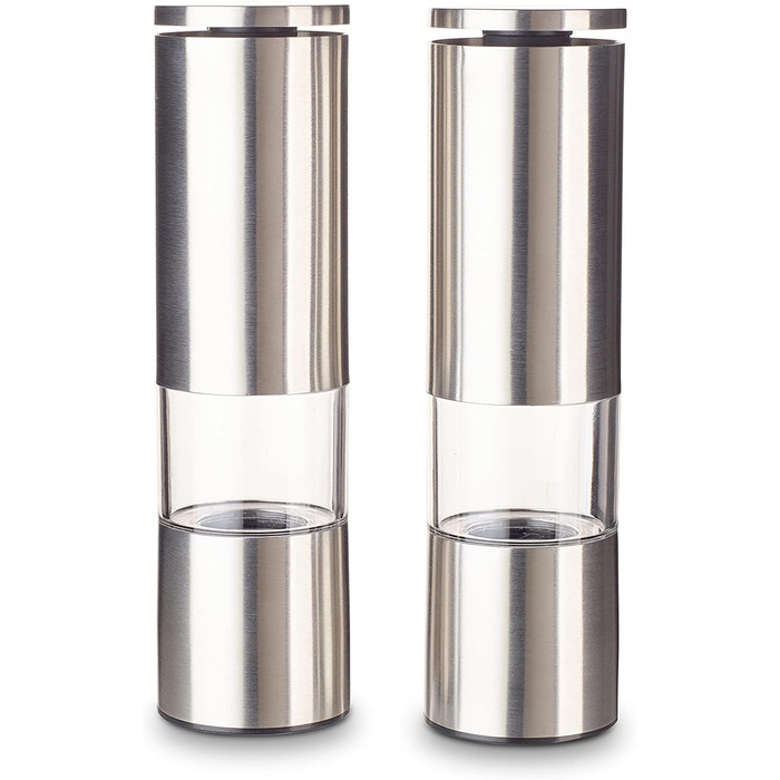 Набір з 2 мельниць для спецій Echtwerk: сіль та перець з нержавіючої сталі, ручні, з керамічним механізмом, для солі, перцю та чилі (срібна серія)