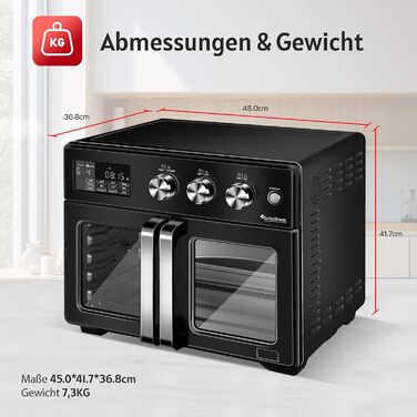 TurboTronic Міні піч 4в1: конвекція, фритюрниця XXL 32л, гриль, дегідратор, піч для піци. Чорний колір