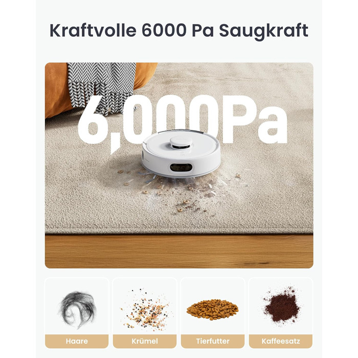 Робот-пилосос SwitchBot K11+ з мокрою прибиранням, 6000Pa, самостійна очистка контейнера, LDS-картування, 3.6 дюйми, сумісний з Apple Home, Alexa, Google Home та Matter, бежевий