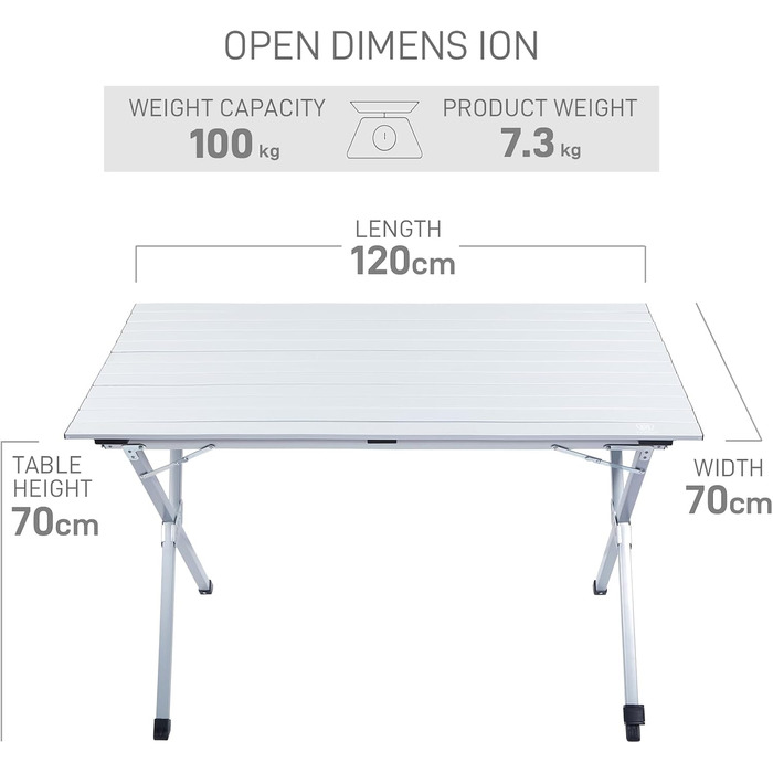 Розкладний туристичний стіл EVER ADVANCED 120x70 см з алюмінію для кемпінгу, пікніка, саду, балкону, срібний