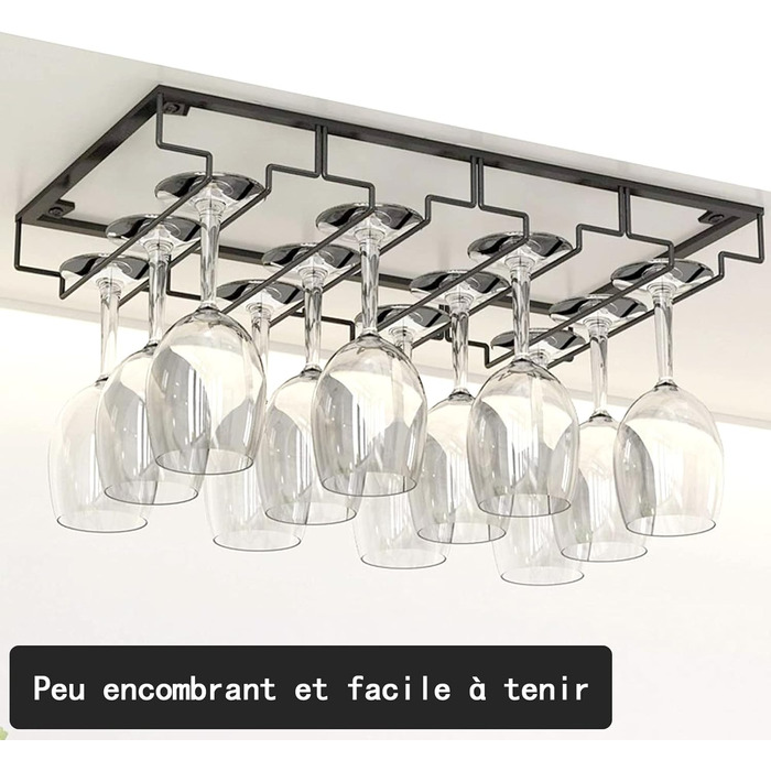 Тримач для келихів вина JMIATRY (2 шт.) - настінний, металевий, чорний (41x23.5x6 см)