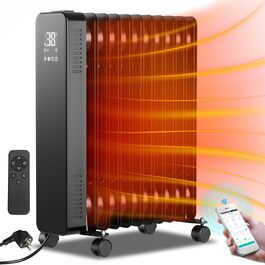 Масляний радіатор Sonnewelt 2500W з WiFi, термостатом та пультом, 11 ребер, чорний