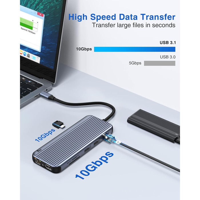 LIONWEI UC3703 Док-станція: Dual DP, Triple Display, USB-хаб 12-в-1 з 8K HDMI, 2 x USB 3.1, 100W PD, Ethernet, SD/TF-кардридер (сірий)