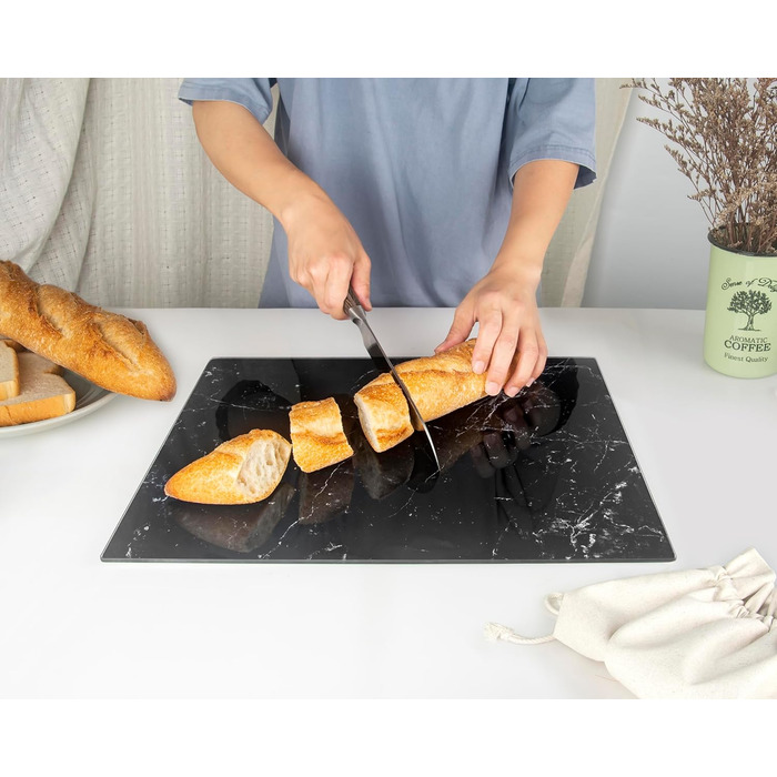 Скляна дошка для нарізання 40x30 см - гігієнічна, стійка до високих температур, подряпин та ковзання - чорний дизайн під мармур