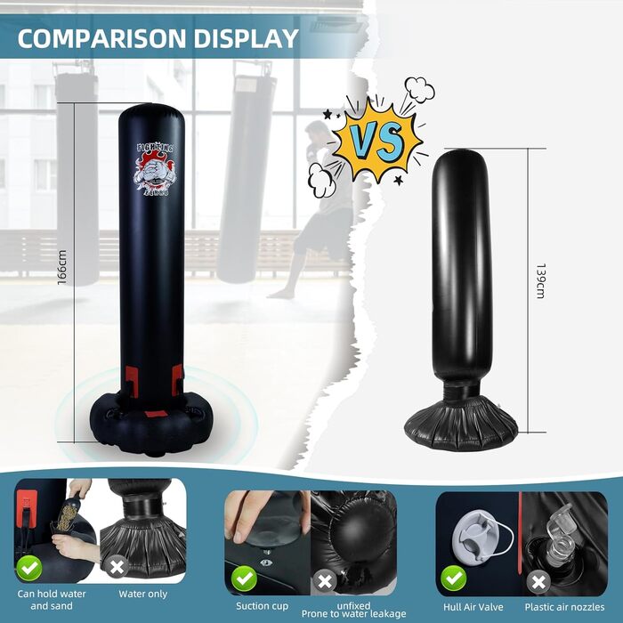 ZERRO Боксерський мішок-підставка, діаметр 30 см, для дітей та дорослих, чорний, з насосом