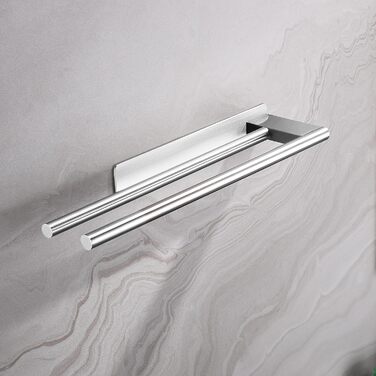 Тримач для рушників без свердління, подвійний, з нержавіючої сталі 304, з двома ручками, самоклеючий, для ванної кімнати та кухні, срібний