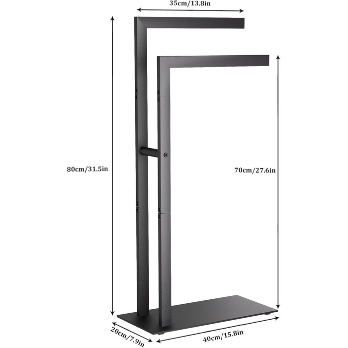 Підставка для рушників Yawinhe freestanding, підлоговий тримач для рушників та одягу з нержавіючої сталі, 2 стійки, чорний, 40x20x80см, SMJ003B