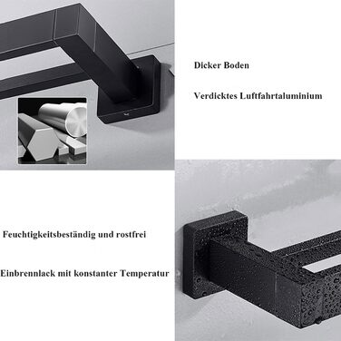 Тримач для рушників на стіну, чорний мат, з подвійними перекладинами, нержавіюча сталь, 100 см, для ванної кімнати