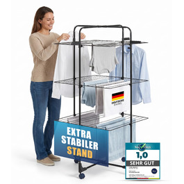 Вертикальна сушарка для білизни STAHLMANN® на 3 яруси, чорна, 30 м сушальної поверхні, складана, на колесах