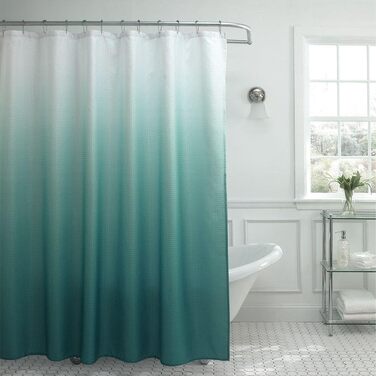 Шторка для душу Creative Home Ideas з тканини з текстурою, комплект з 12 металевих кілець, сучасний дизайн, машинне прання, 177,8 x 182,9 см, блакитно-сірий колір (Ombré Marine)