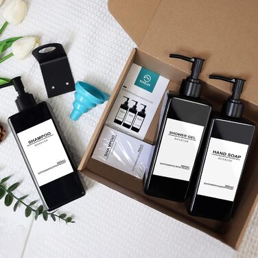 Набір з 3 дозатори для мила Roselee на стіну, 500 мл, без свердління, для душу, шампуню, ванни, чорний