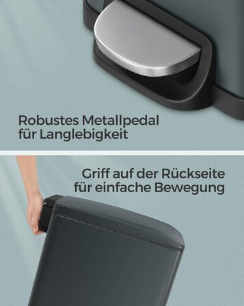 Відро для сміття SONGMICS 20 л з педаллю, м'яким закриттям, з внутрішнім відром, 15 мішків, металік сріблястий LTB543E01