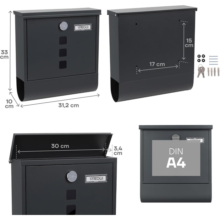 Поштовий ящик ARREGUI Chance E7005 сталевий з газетницею, антрацит (DIN A4)