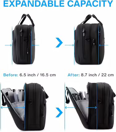 17.3-inch Laptop Bag, BAGSMART Expandable Briefcase, Computer Bag for Men and Women, Laptop Shoulder Bag, Work Bag, Business Travel, Office, Lockable (Black-17.3 inch)