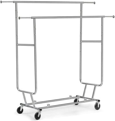 Yaheetech Clothes Rack Coat Rack with 2 Extendable Clothes Rods Freestanding on Wheels Height Adjustable Holds up to 130 KG
