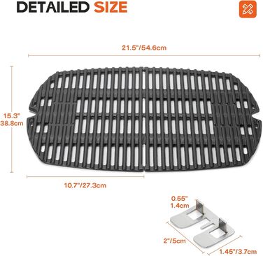 Решітка для гриля Onlyfire з чавуну, сумісна з Weber Q200, Q220, Q240, Q2000, Q2200, Q2400 (замінник Weber 7645, 2 шт.)