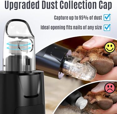 Електричний шліфувальник для собак та котів Casfuy Neue 6-Gang – тиха робота, 2 LED, 7 годин роботи, для собак великих, середніх та малих порід, чорний