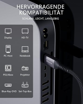 HDMI кабель Stouchi 2м 8K 4K Ultra High Speed з підтримкою eARC HDR10, 48Gbps, 144Hz, сумісний з RTX 3080, PS5, Xbox Series X, Fire TV, Roku TV, Samsung, Sony, LG (сірий)