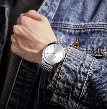 Годинник чоловічий BUREI Minimalist Quartz 44mm з нержавіючої сталі (срібний)