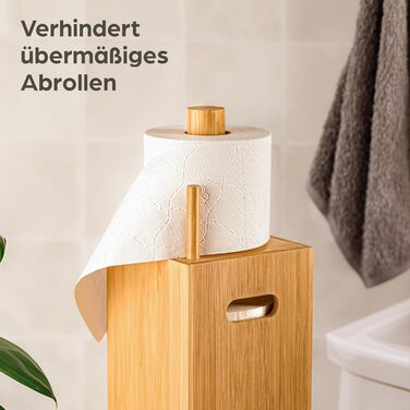 Підставка для туалетного паперу з бамбука Praknu - тримач на 4 рулони з кришкою на магніті, FSC-дерево, економія місця, антиковзаюча
