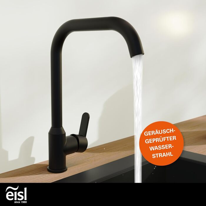 Кран кухонний гнучкий EISL Flexo з нержавіючої сталі/чорний, з високим виливом та м'яким шлангом, поворотний на 360 градусів, NI186FLNIB