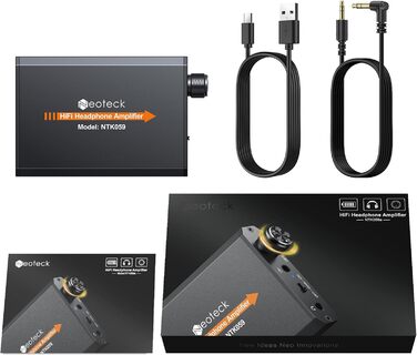 Портативний HiFi підсилювач для навушників Neoteck 3,5 мм, двоступеневий перемикач посилення, алюмінієвий корпус, чорний