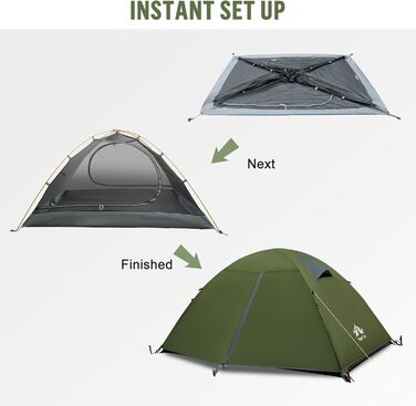 Намет Night Cat Camping 2-місний, водонепроникний, легкий, 3 сезони, з тамбуром, зелений