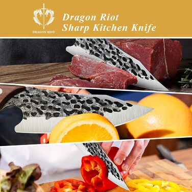 Ніж кухарський DRAGON RIOT японський, кований вручну, професійний, для кухні, кемпінгу, грилю, полювання (світло-коричневий)