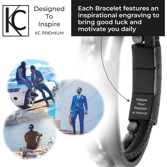 Чоловічий шкіряний браслет з тигровим оком та лавовим каменем | Ручна робота, гравірування, регульований магнітний замок | Чорний, коричневий, синій, срібний | Подарункова коробка