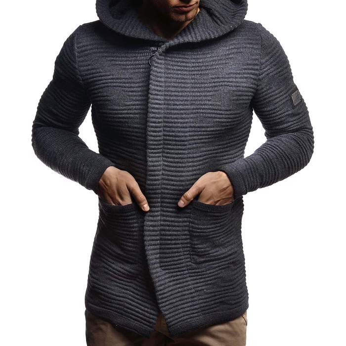 Чоловіча в'язана куртка Leif Nelson з капюшоном та блискавкою - чоловічий кардиган з м'якого трикотажу для зими, XL, антрацит