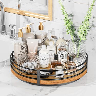 Wooden Lazy Susan Turntable Organizer, round, for cabinet, kitchen, countertop, pantry, dining table, bathroom, cafe, bar, spice storage, home decor