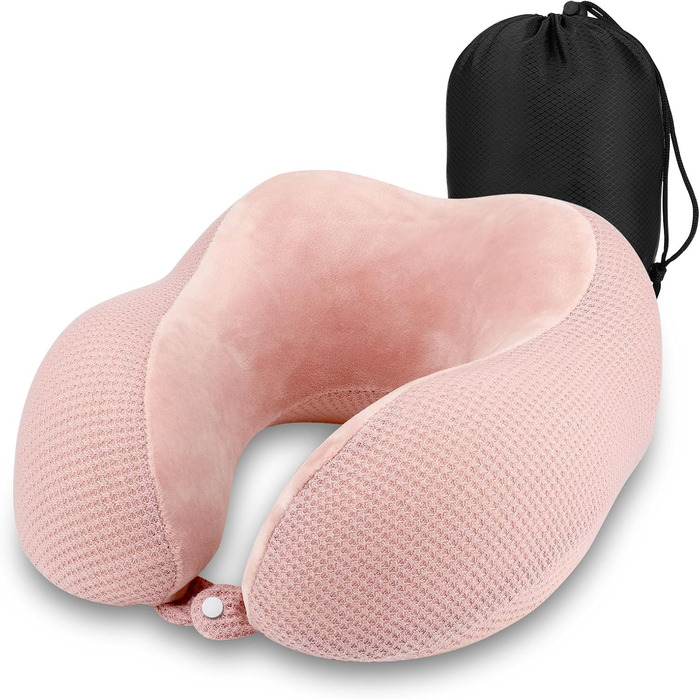 Подушка для шиї у літак Memory Foam, подушка для подорожей, автоподушка, подушка для шиї, подушка для подорожей, подушка-шия для дорослих з чохлом, для крісла літака, дому, офісу, авто (Рожева)