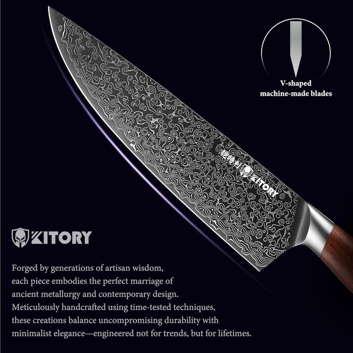 Японський ніж Kitory Kochmesser Kiritsuke з дамаської сталі 21 см (10Cr15CoMoV) з ручкою з червоного сандалового дерева - серія Pro Damast