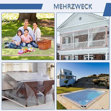 Waterproof Tarpaulin with Grommets - Transparent Sheet 2x3m, Clear Tarp for Outdoor Use Plants Greenhouse Garden Furniture Pet Hutch Roof