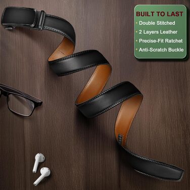 Чоловічий шкіряний ремінь KEMISANT з автоматичною пряжкою, 35 мм, без дірок, регульований розмір 115 см/32'-38'