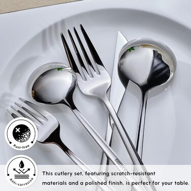 Karaca Orion Platinum 30-Piece Cutlery Set for 6 People, Stainless Steel, 6 Dinner Knives, 6 Soup Spoons, 6 Dinner Forks, 6 Dessert Forks, 6 Teaspoons, Modern Design