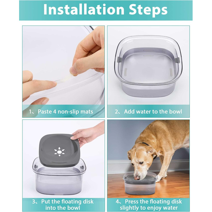 Миска для собак PETTOM 2L без розбризкування, велика сіра, з анти-розливним механізмом