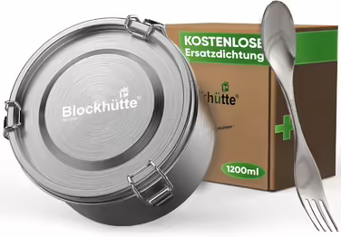 Ланчбокс Blockhütte Premium круглий 1200 мл із нержавіючої сталі з гофелем і 2 ущільнювачами, герметичний контейнер для їжі, морозостійкий, для офісу