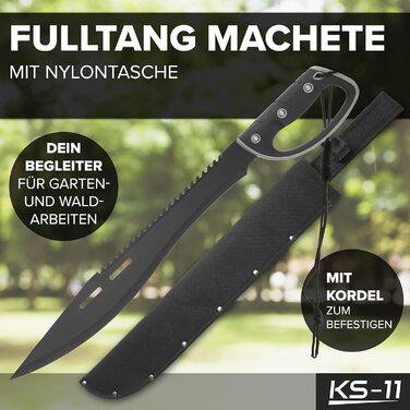 Мачете KS-11 з пилкою, чорний, 61 см, 420 нержавіюча сталь, міцна ручка, захист для рук, для виживання