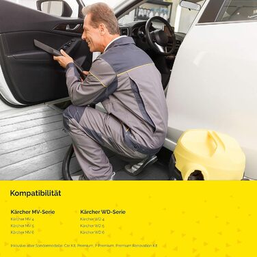 Фільтр для пилососа Kärcher (WD3, WD2, WD1, MV3, MV2, A, K, KNT, NT, SE, VC) - замінник 6.414-552.0 - 3 круглі фільтри + 3 кришки-гвинти для алергіків проти дрібного пилу та запахів (3x WD4 фільтр)