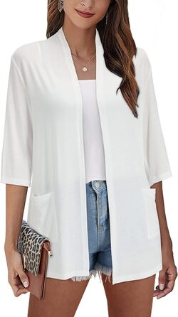 Жакет VOTEPRETTY для жінок, в'язаний кардиган, літній, короткий, круглий виріз, без рукавів, з ґудзиками (Білий-3143, M)