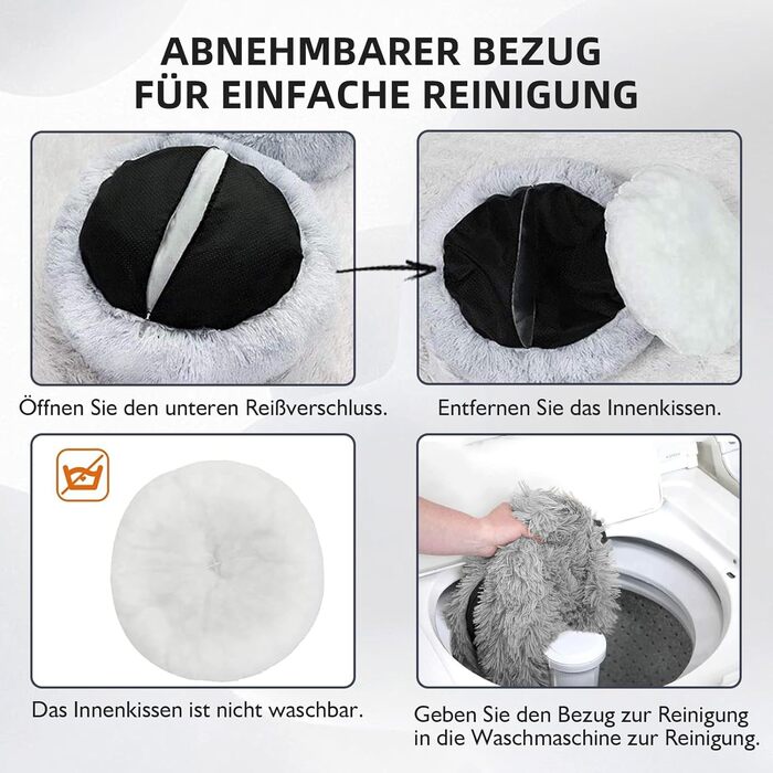 М'яке ліжко для собак, кругле килимок для котів, плюшеве ліжко для собак, килимок для котів, миється, плюш, зручне ліжко, подушка, ліжко-бублик для собак, кошик для собак, середніх та великих собак - сірий (50-120см), розмір 50 x 50 x 20 см, темно-сірий