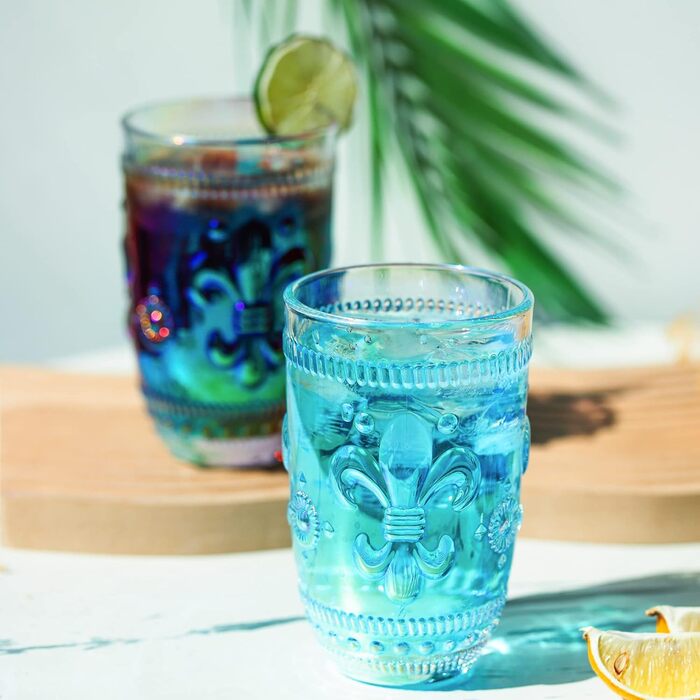 Joeyan 370ml Rainbow Water Glasses, Set of 4 Gradient Tumbler Glasses, Colorful Embossed Flower Pattern, Shimmering Iridescent Drinking Glasses, Romantic for Everyday Family Meals, Party, Office, Drinks, Cocktails, Juice