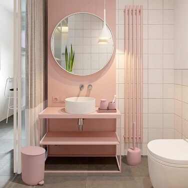 Набір аксесуарів для ванної кімнати: сміттєвий бак 3л, тримач для зубних щіток, дозатор мила, органайзер для косметики, щітка для унітазу та тримач, зелений (рожевий), 5 шт.